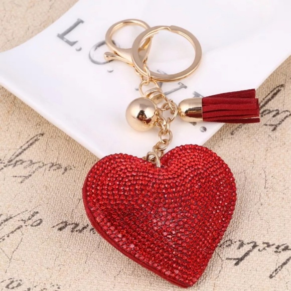 Jewelry - Puffed Rhinestone Heart Purse Charm Keychain